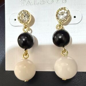 Talbots NWT Gold-Tone Black and White Double Bead Drop Earrings